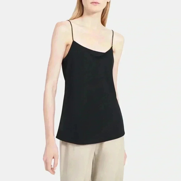 Theory Teah Top in Crepe, Black Camisole Tank, Size Medium - Picture 1 of 16